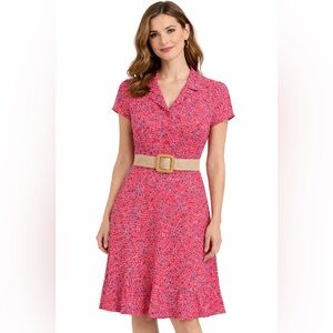 Salt & Pepper Red Floral Dress Retro Prairie Tea Dress Cottagecore